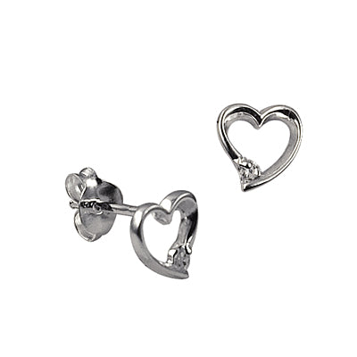 Sterling Silver Open Heart CZ Stud