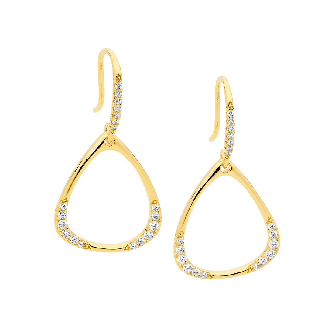 Sterling silver CZ open triangle drop earrings, gold plating
