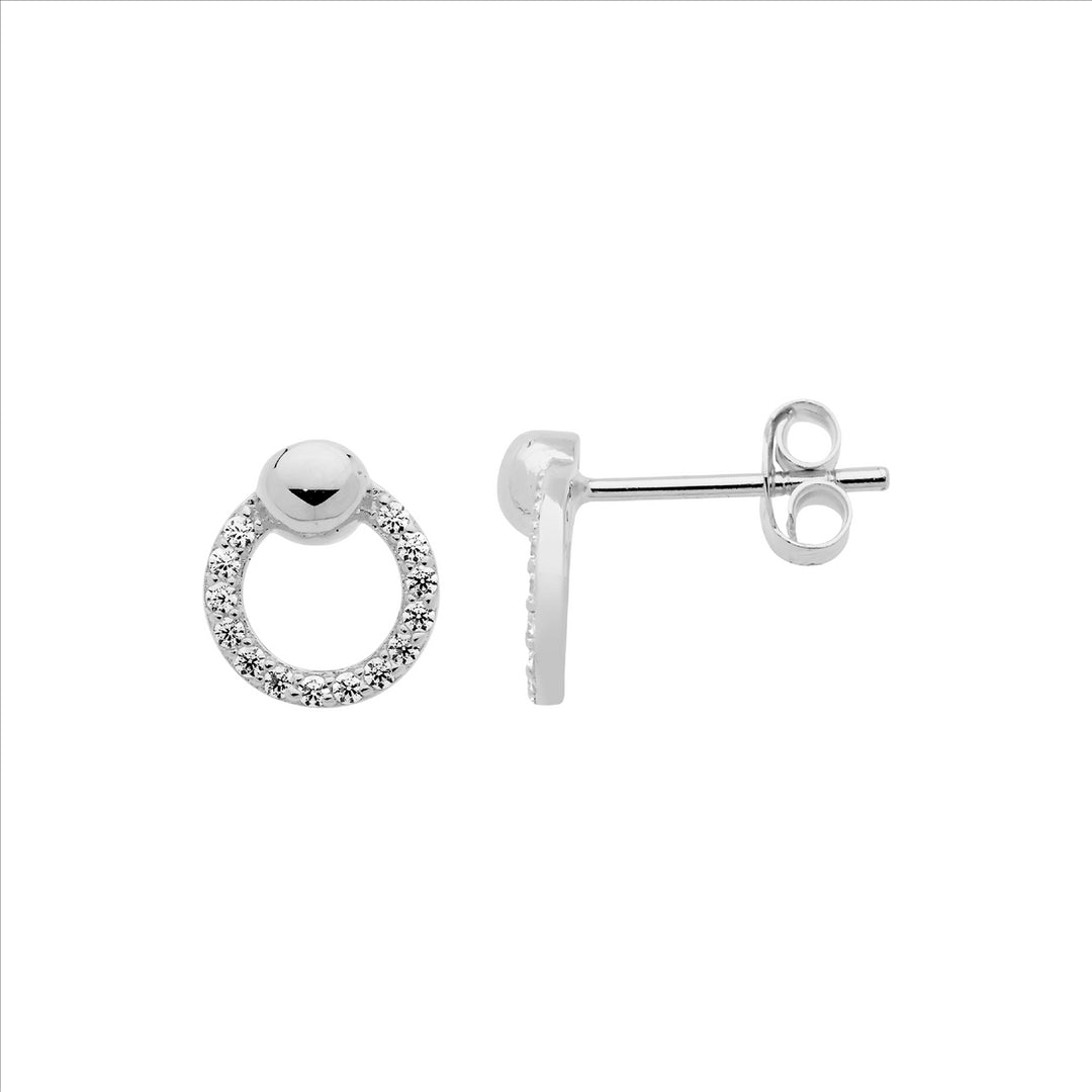 Sterling Silver CZ 9mm open circle earrings, ball feature