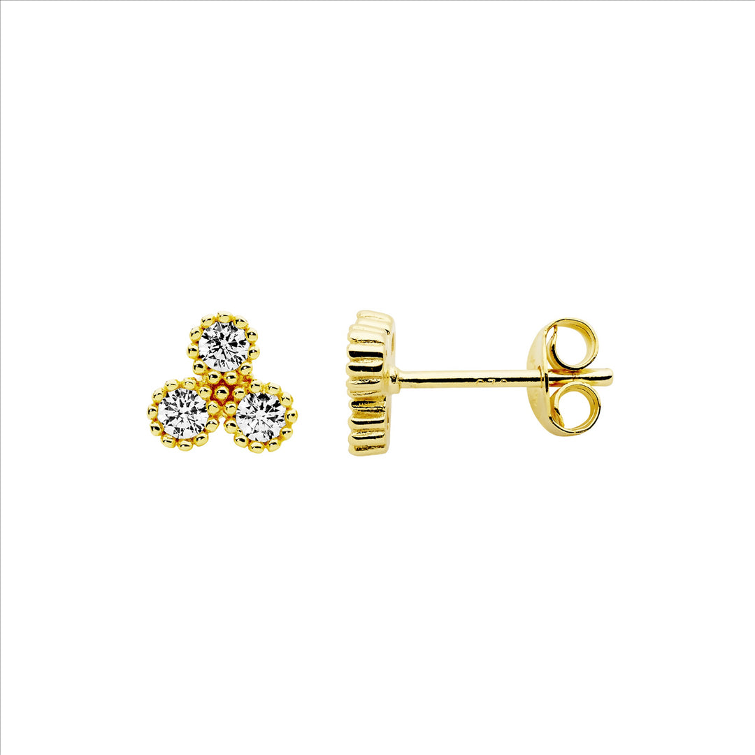 Sterling Silver CZ cluster crown set stud earrings, gold plating
