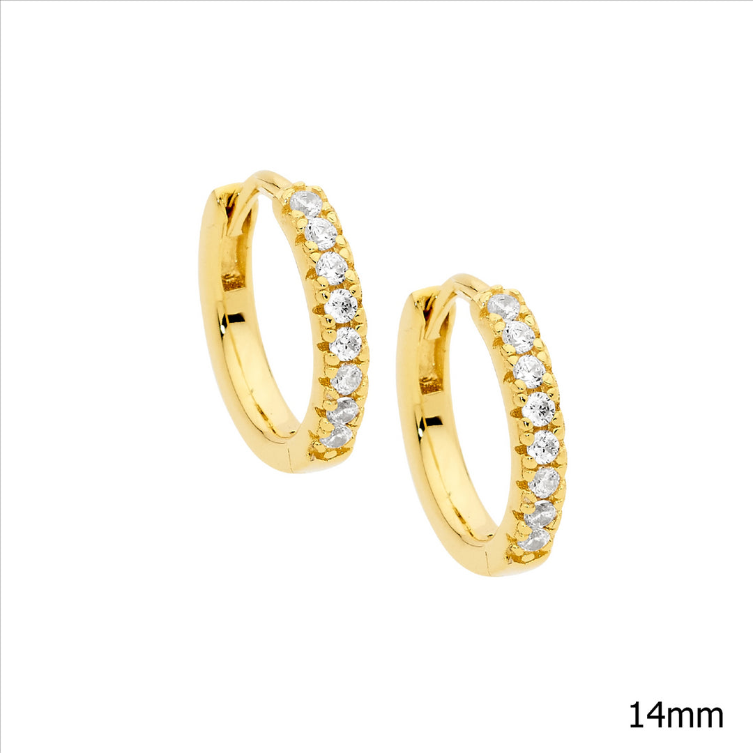 Sterling Silver CZ 14mm hoop earrings, gold plating