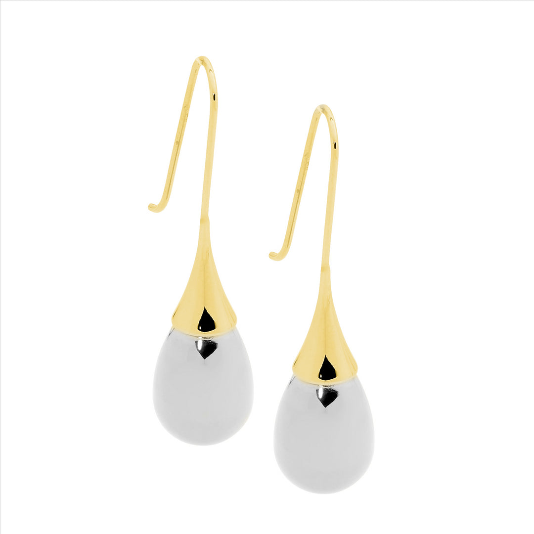 Stainless steel long drop earrings, tear, gold IP plating shp hook