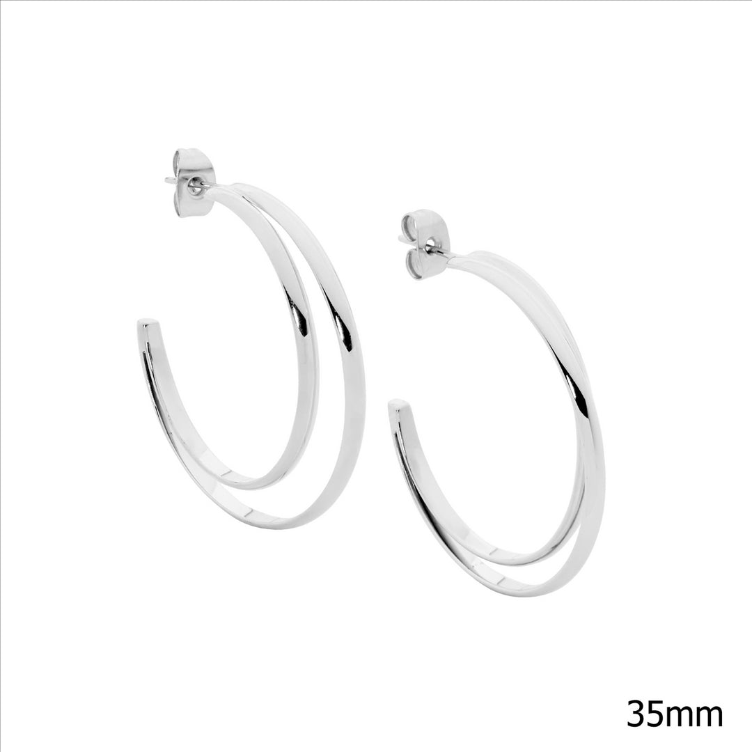 Stainless steel 35mm dbl row hoop earrings - RRP $49