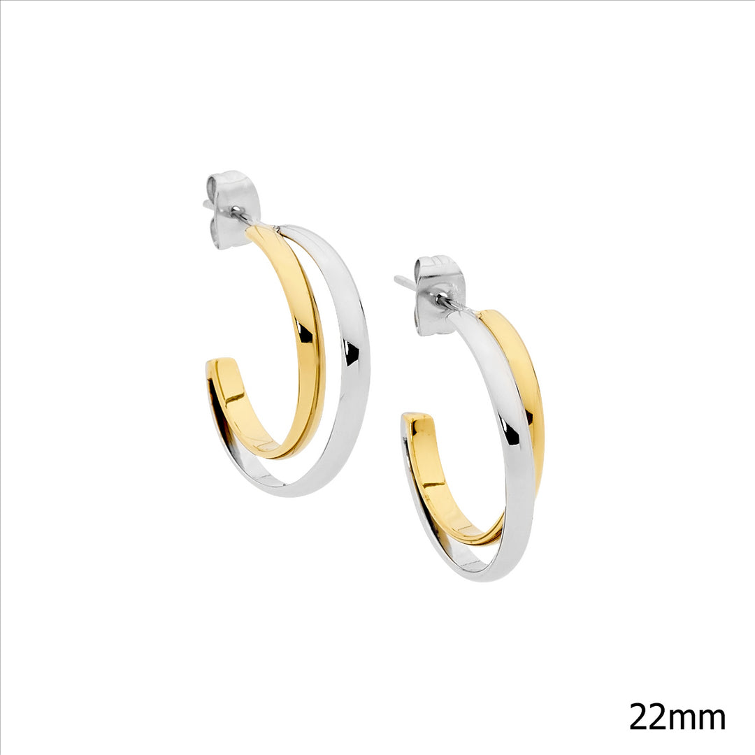 Stainless steel 22mm dbl row hoop earrings w/ gold IP plating x 1 hoop