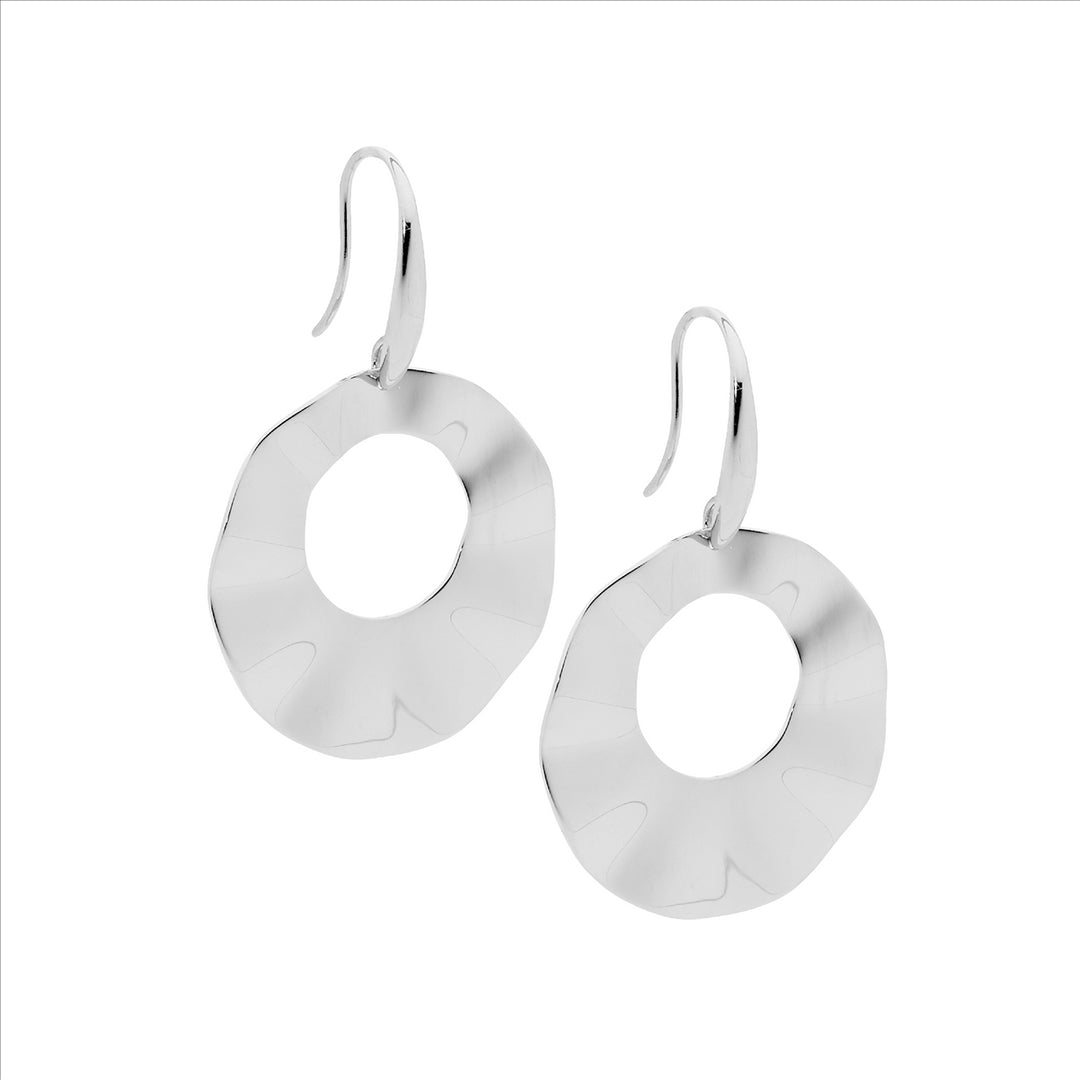 Stainless steel 3cm open wave disk drop earrings