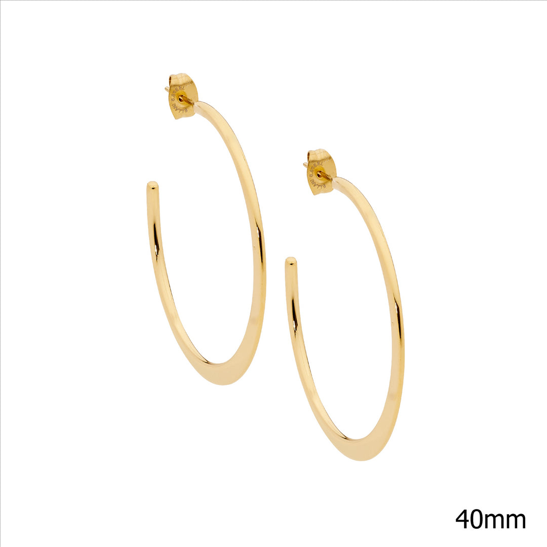 Stainless Steel 40mm flat edge hoop earrings w/ gold IP plating