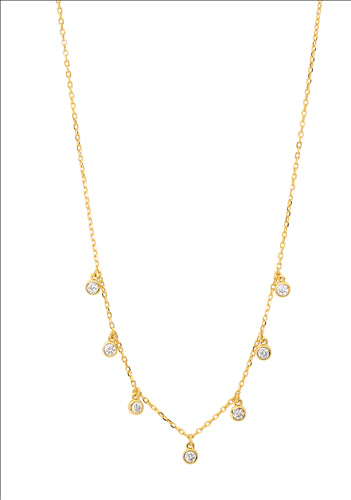Sterling Silver 7x Bezel set CZ Necklace, Gold Plating