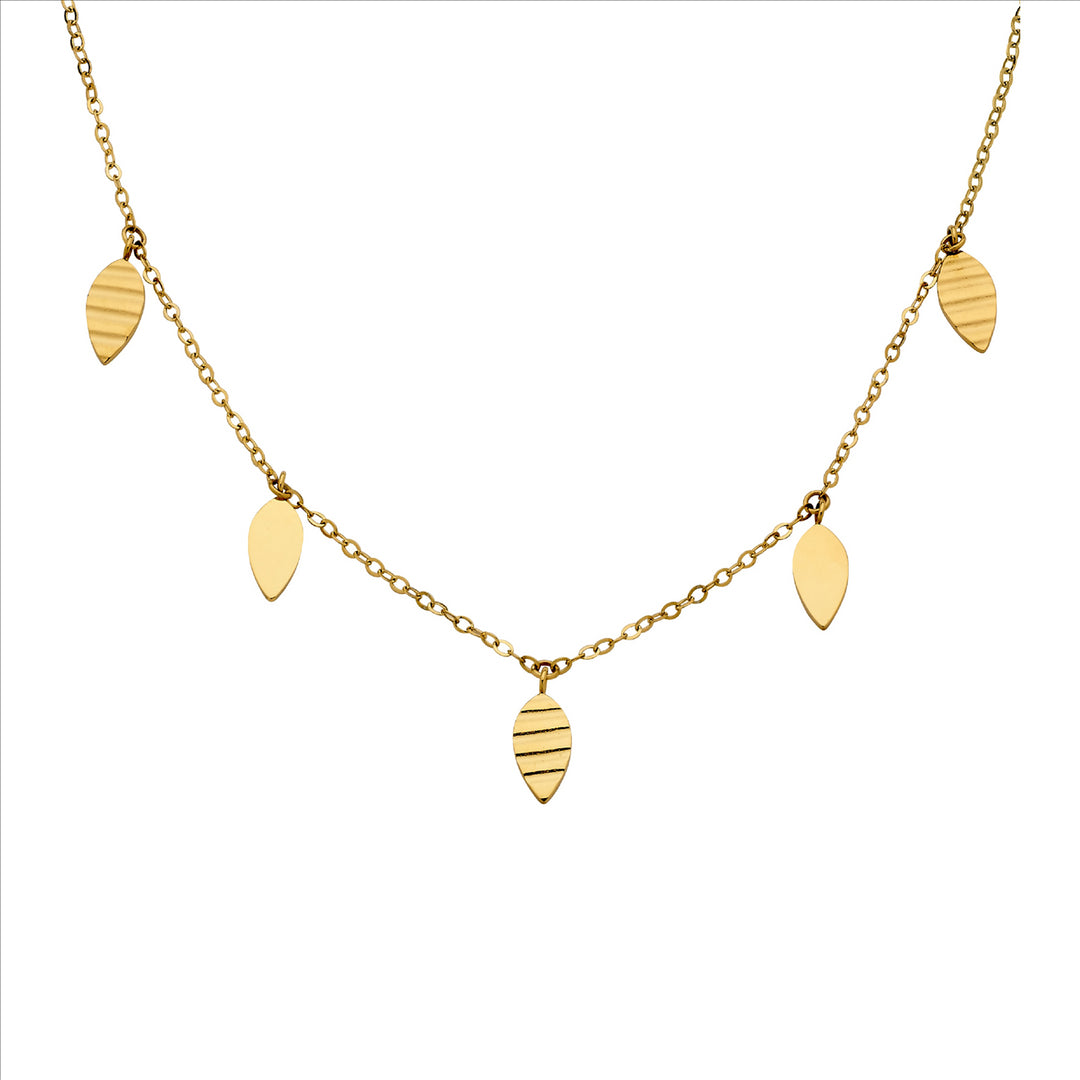 Stainless steel necklace 40+5cm, leaf feature & gold IP plating