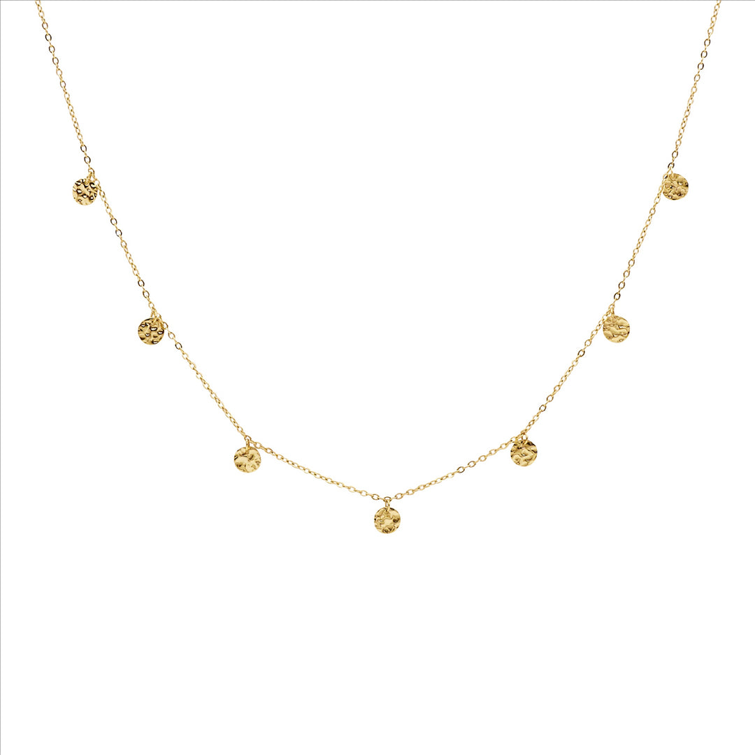Stainless steel necklace 40+5cm w/ 7x disk feature, gold IP plating