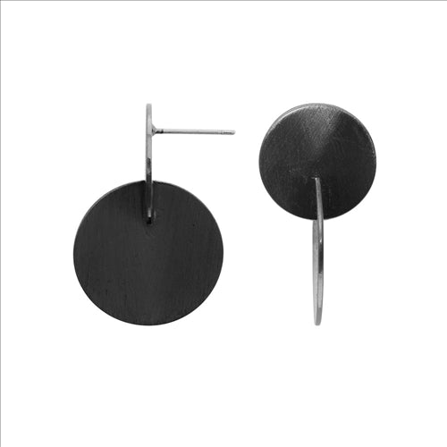 Dansk - Tara double circle, Hematite colour ion platinum earrings with surgical steel 3cm