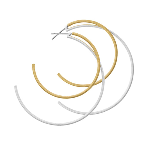 Dansk - Tara double hoop, Silver/gold colour ion platinum earrings with surgical steel 5cm