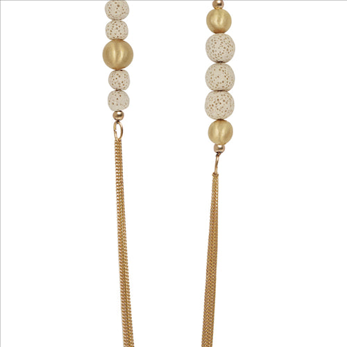 Necklace - Dansk - Velvet lava long Gold colour ion plated & sand lava stone, 90cm adjustable necklace