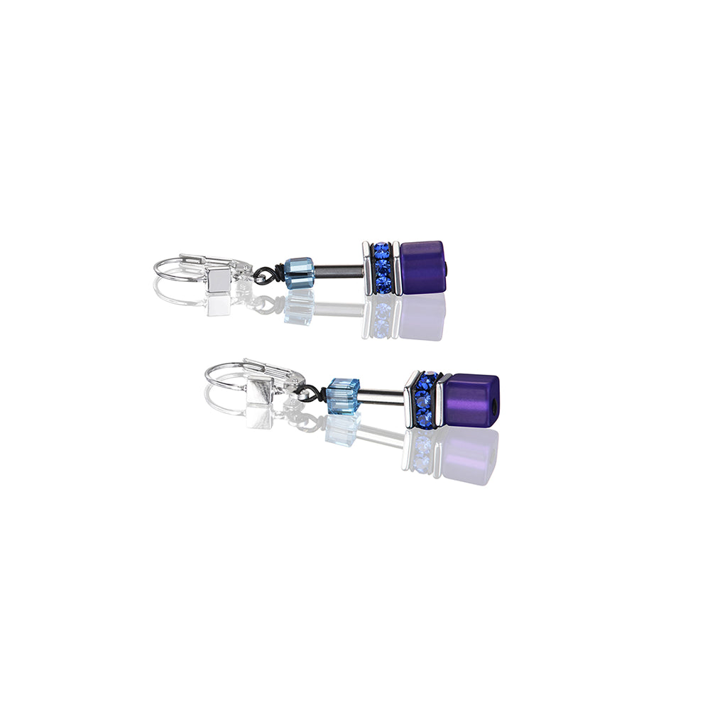 CDL - blue/purple geo-cube st/stl w/ rhinestone, glass, synthetic tigers eye, polaris, Swarovski Crystals & with st/sil fittings