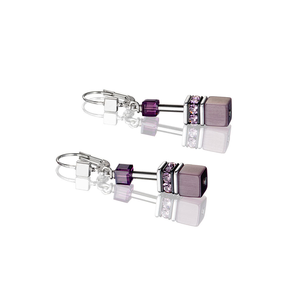 CDL - mutli colour geo-cube st/stl w/ rhinestone, glass, synthetic tigers eye, polaris, Swarovski Crystals & with st/sil fittings