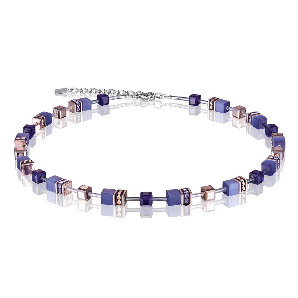 CDL - purple geo-cube st/stl w/rose gold pl, rhinestone, synthetic tiger eye & Swarovski crystals
