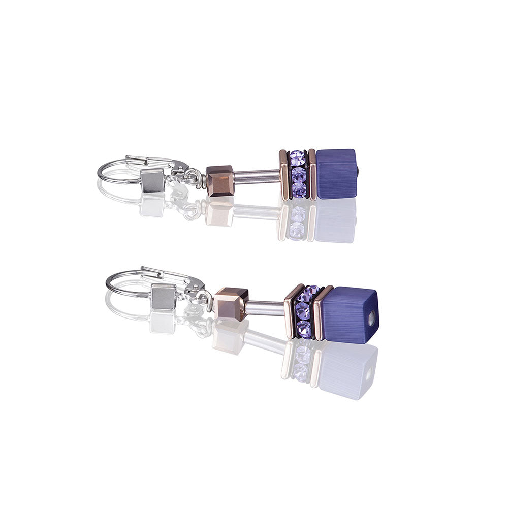 CDL - purple geo-cube st/stl w/rose gold pl, rhinestone, synthetic tiger eye & Swarovski crystals with st/sil fittings
