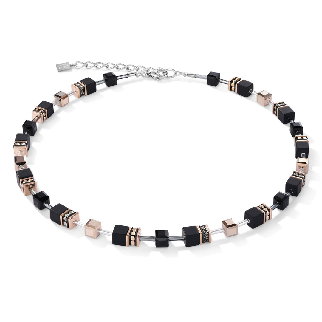 CDL - geo-cube st/stl rose gold pl w/onyx, rhinestone & Swarovski crystals