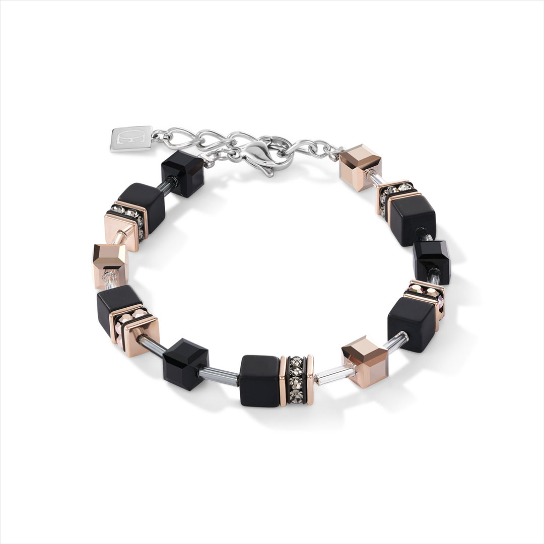 CDL - geo-cube st/stl rose gold pl w/onyx, rhinestone & Swarovski crystals