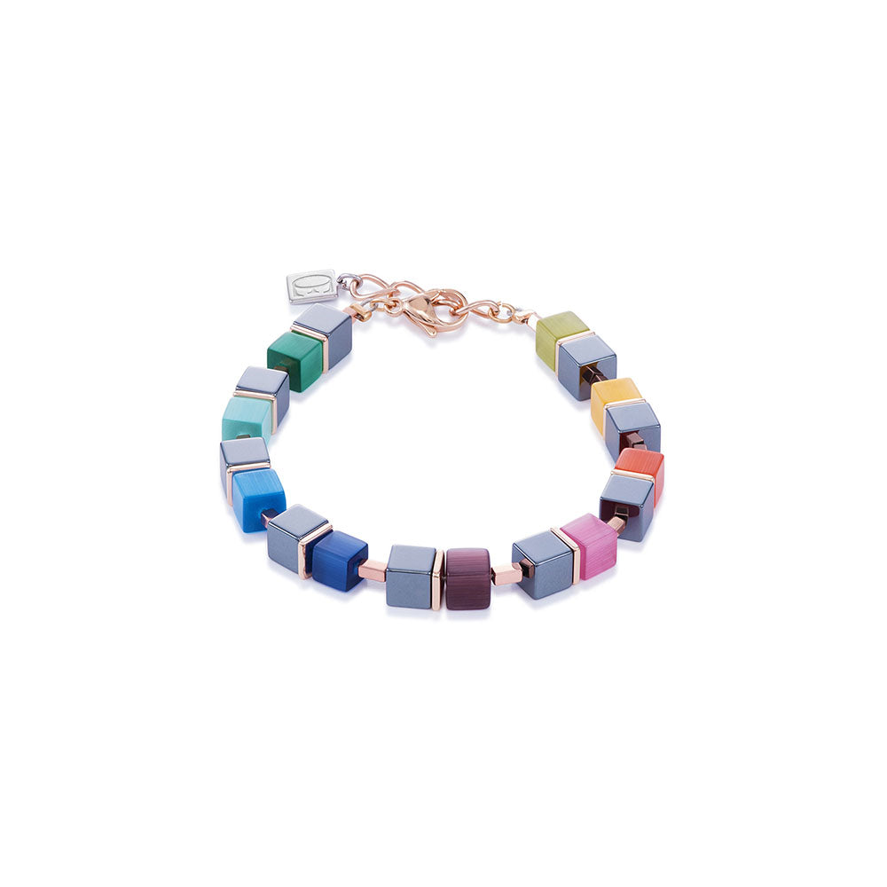 CDL - Rose gold plated stainless steel with multi coloured synthetic Tiger eye, Haematite & titanium oxide Haematite