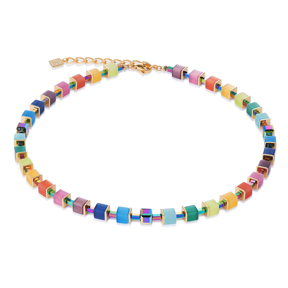 CDL gold platedStainless steel with, multi coloured synthetic tiger eye, titanium oxide haematite & Aurora borealis Swarovski crystal