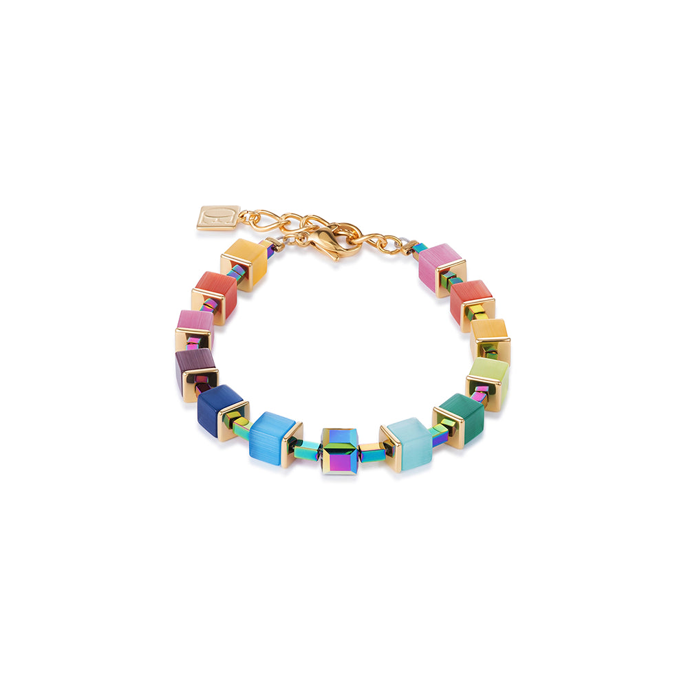 Bracelet - CDL gold plated Stainless steel with, multi coloured synthetic tiger eye, titanium oxide haematite & aurora borealisSwarovski crystal