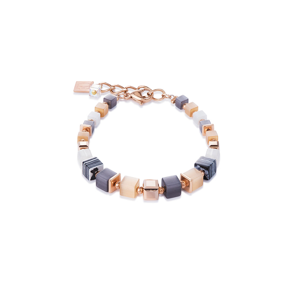 CDL - rose gold plated stainless steel w/champagne synthetic tiger eye & malachite /polaris & Swarovski crystals