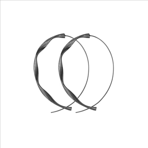 Dansk, Tara twirl earrings, hematite colour ion platinum with surgical steel, 6cm
