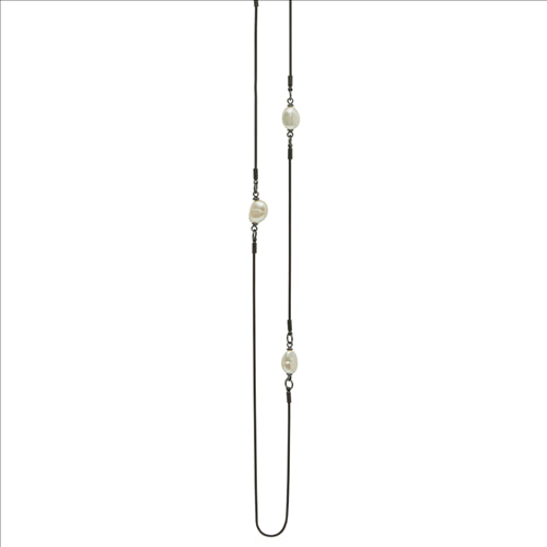 Dansk, Audrey multi necklace hematite colour ion plated with baroque freshwater pearl 100cm adjustable