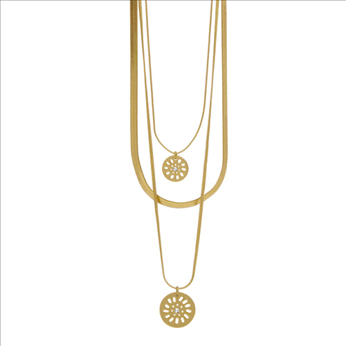 Dansk, Daisy herringbone multi gold colour ion plated necklace, cz, 120cm adjustable
