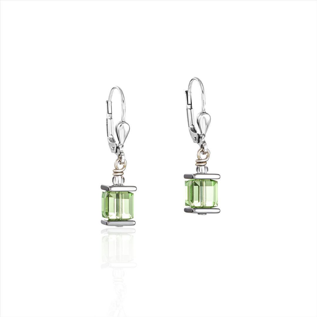 Earrings - CDL - Stainless steel with Peridot colour Swarovski crystals & sterling silver fittings