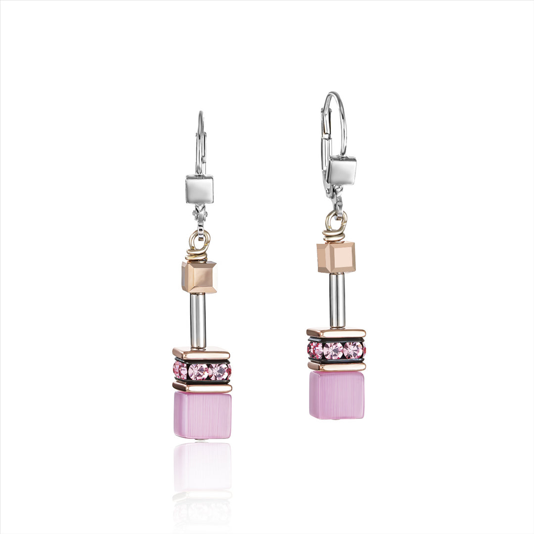 CDL - Rose geo-cube st/stl w/rose gold plate, Rhinestone, synthetic Tiger eye & Swarovski crystals with sterling silver fittings