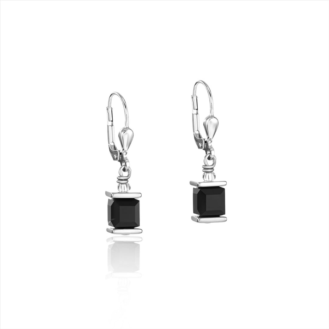 Earrings - CDL - Stainless steel with black colour Swarovski crystals & sterling silver fittings