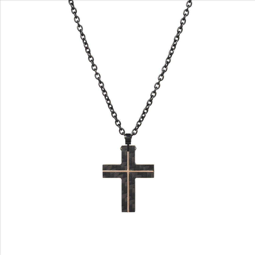 Carbon fibre rose gold plate, black Stainless steel chain