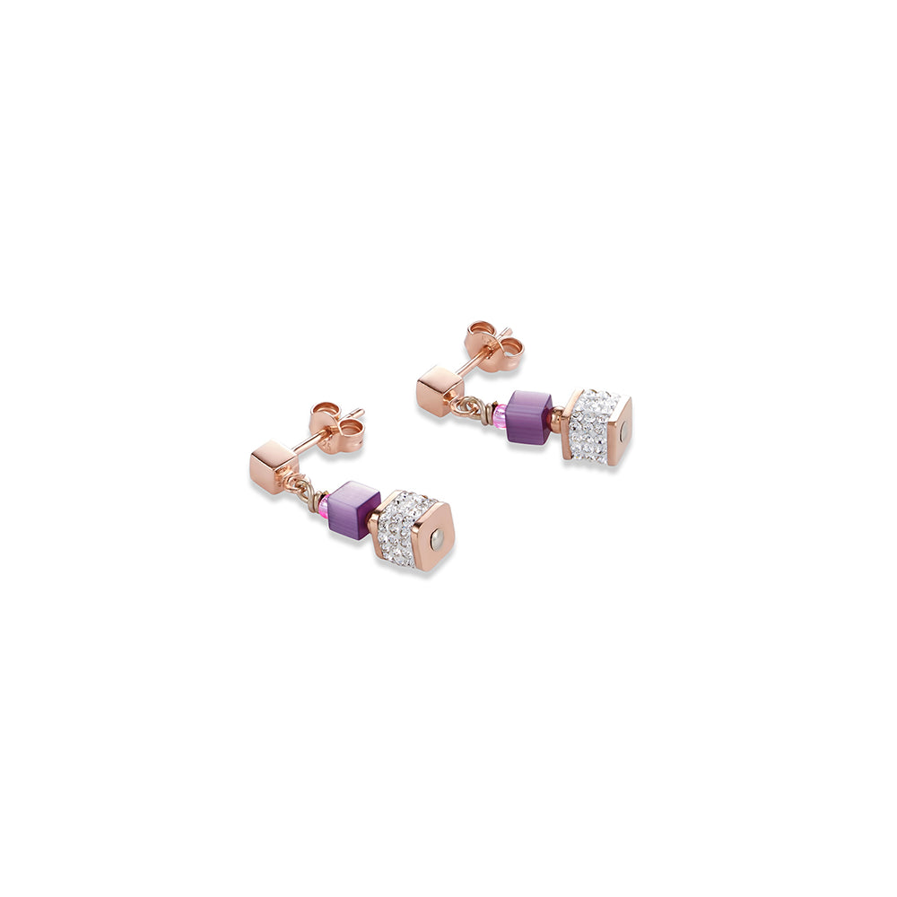 Earrings - CDL - Rose gold plated stainless steel w/pink synthetic tiger eye/Polaris & pave Swarovski crystals with rose gold plated sterling silver fittings