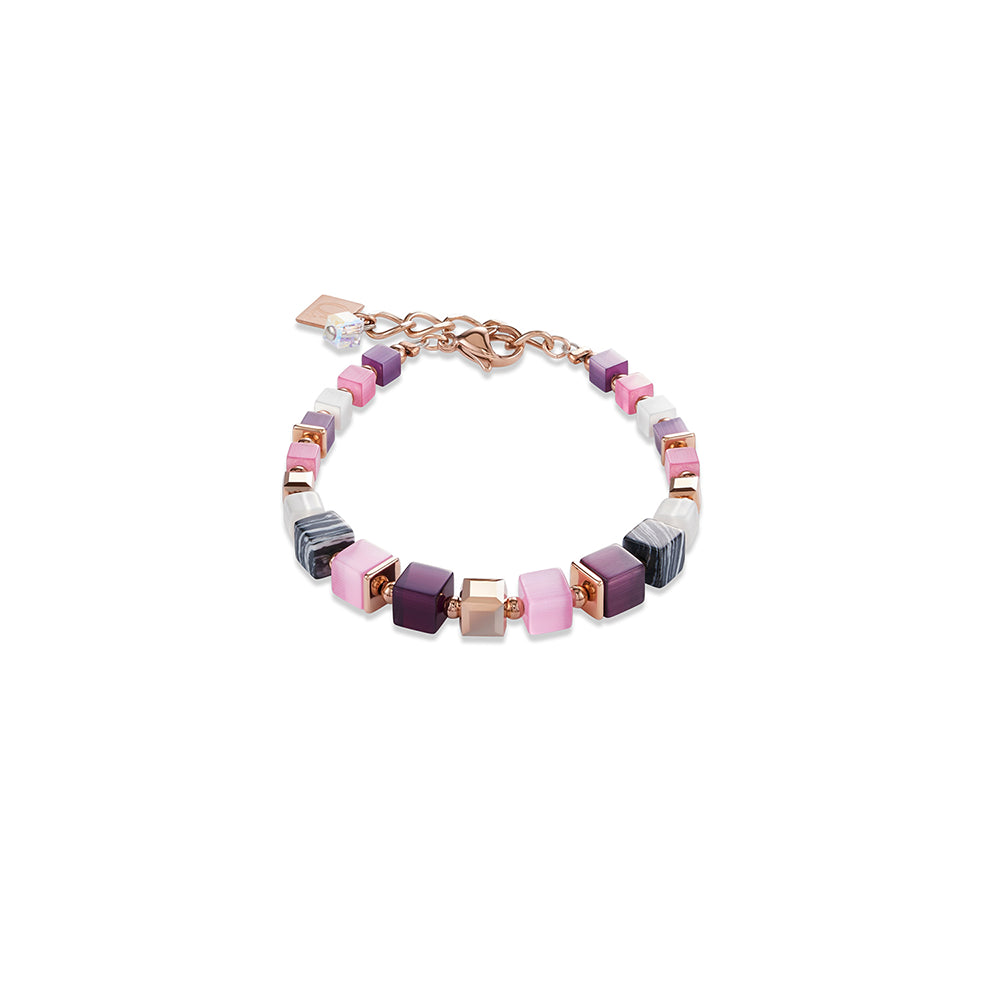 Bracelet - CDL - Rose gold plated stainless steel w/pink synthetic Tiger eye & Malachite /Polaris & Swarovski crystals