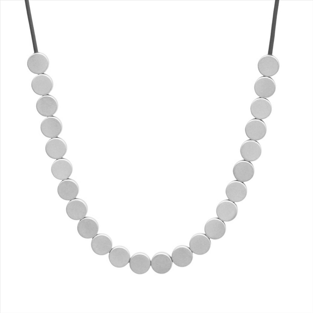 Dansk - Vanity leather & silver colour ion plated necklace 40cm + 7cm ext.