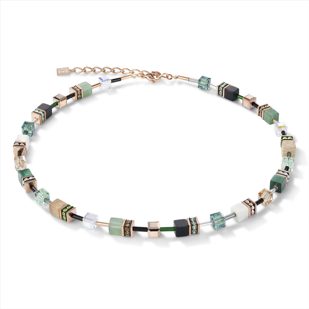 Necklace - CDL - natural selection- necklace geo-cube rose gold platinum stainless steel w/howlite/landscape jasper/amazonite/onyx/synthetic tigers eye, rhinestone rondelles & swarovski crystals