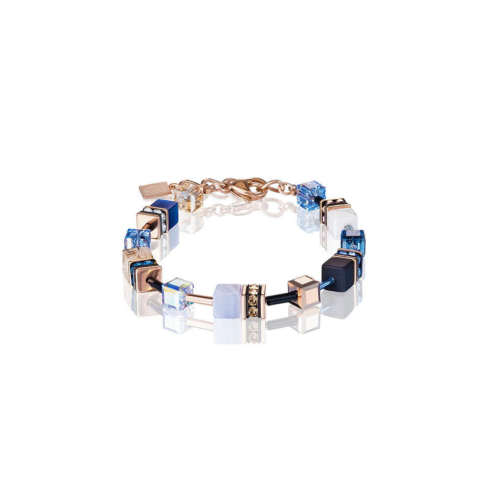 Bracelet - CDL - Natural selection- bracelet geo-cube rose gold platinum stainless steel w/chalcedony/howlite/landscape jasper/onyx & swarovski crystals