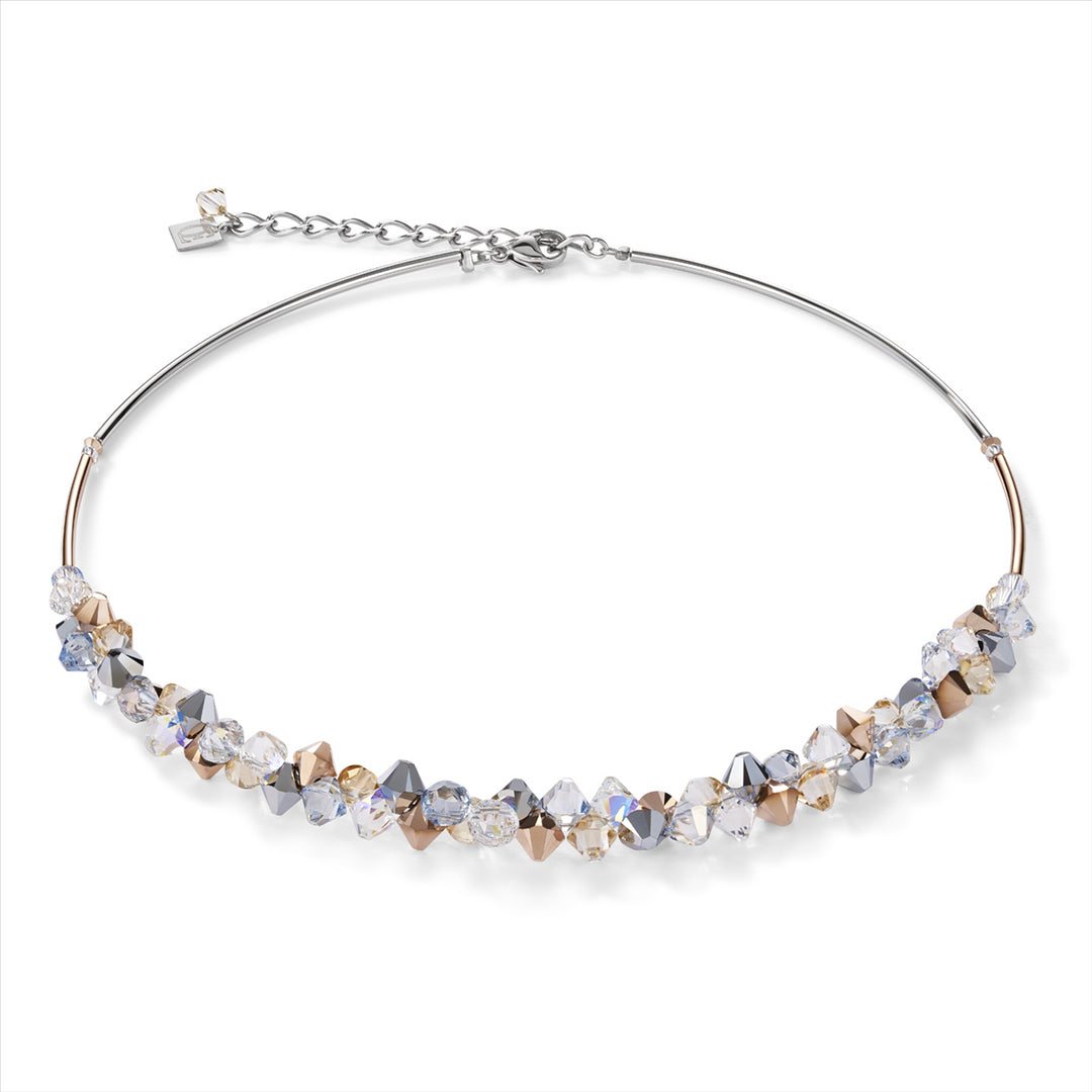 Necklace - Necklace, rose gold plated & varnished brass stainless steel with rose gold crystals & champagne coloured Swarovski crystals