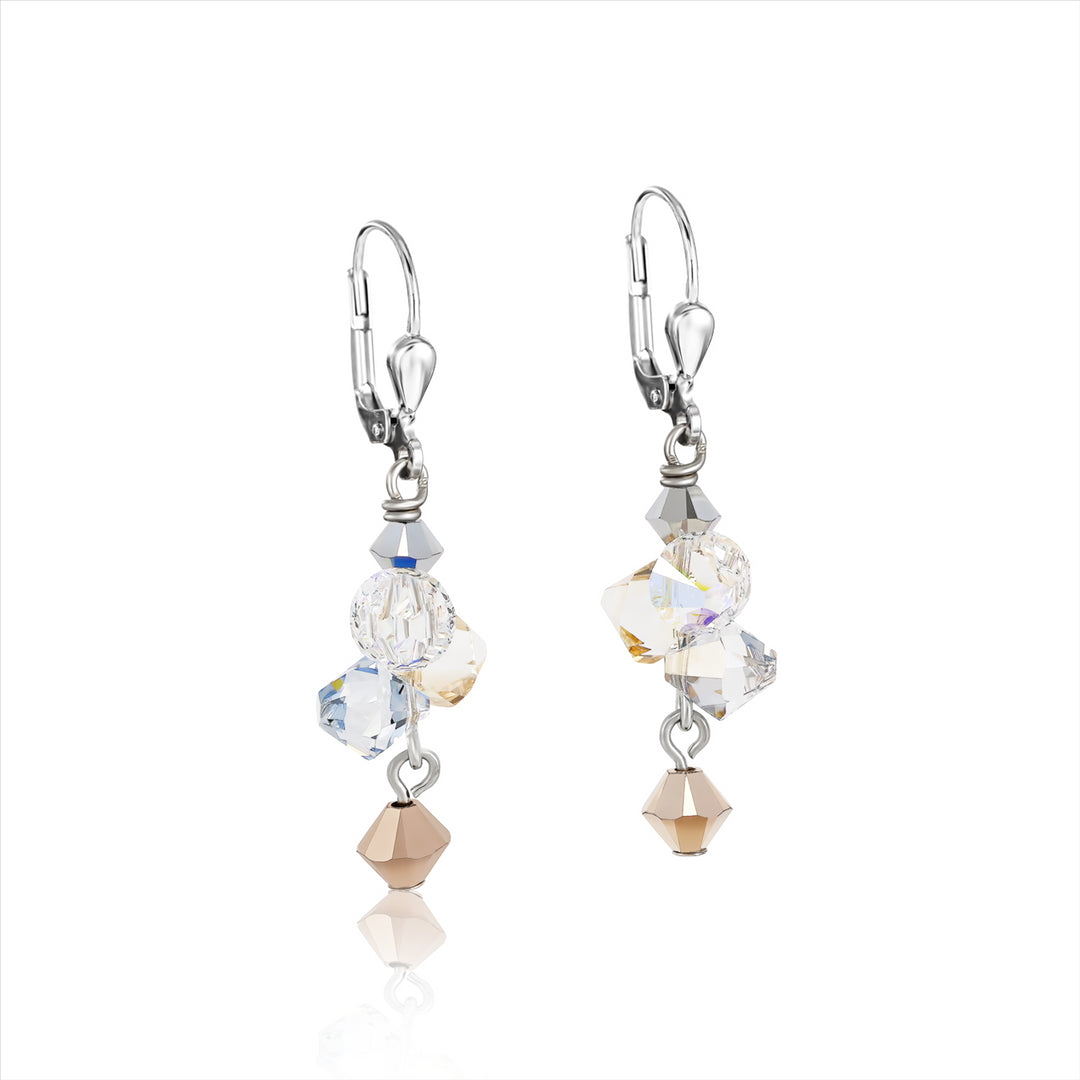 Earrings - CDL - stainless steel with rose gold crystals & champagne coloured Swarovski crystals with sterling silver fittings