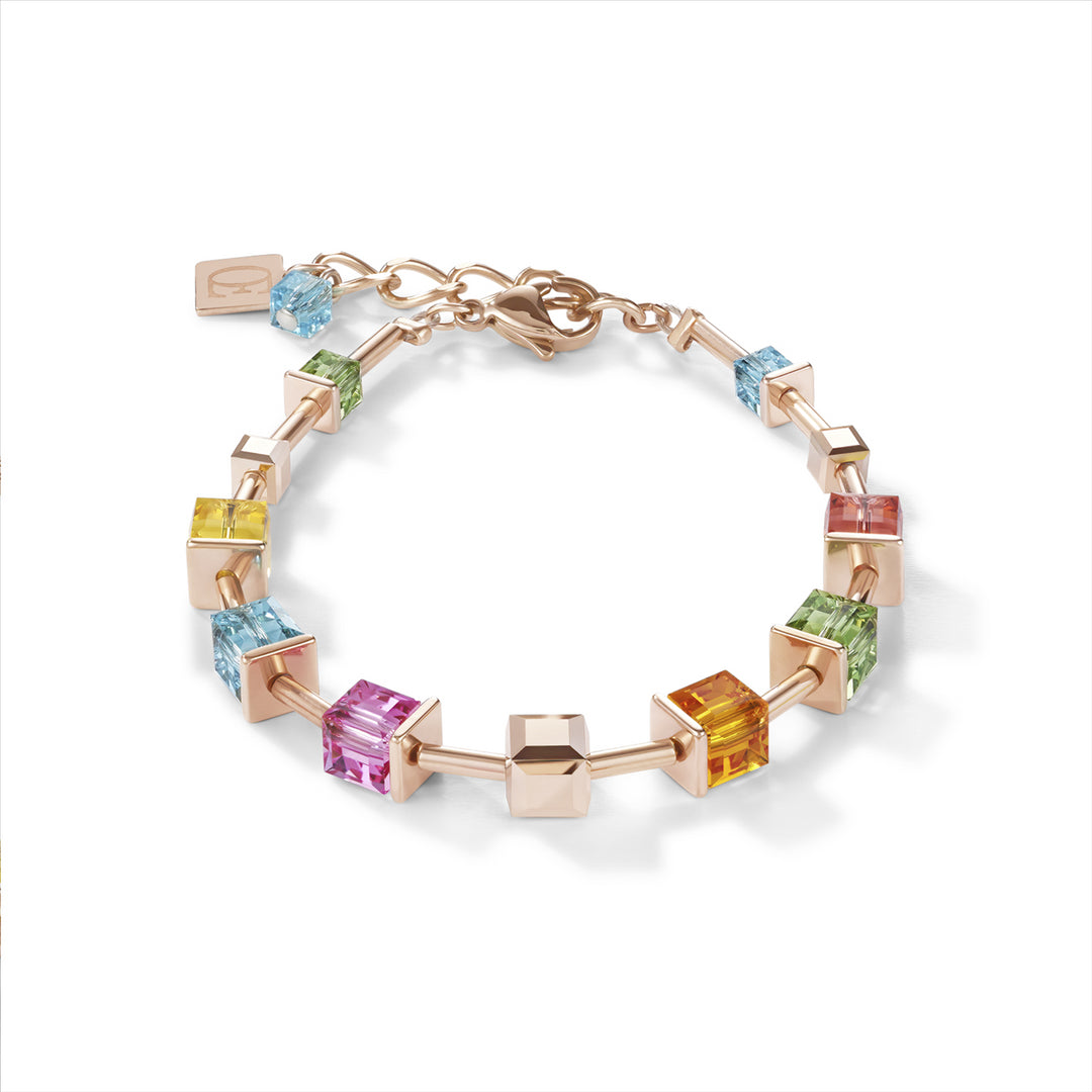 Bracelet - CDL - st/st, rose gold plate, with multicoloured & rose gold coloured Swarovski crystals