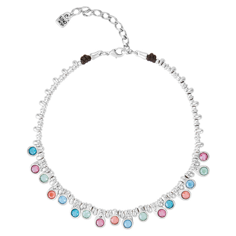 TREASURE NECKLACE, Short necklace in metal plated in 15 micron silver and multicolour crystals.