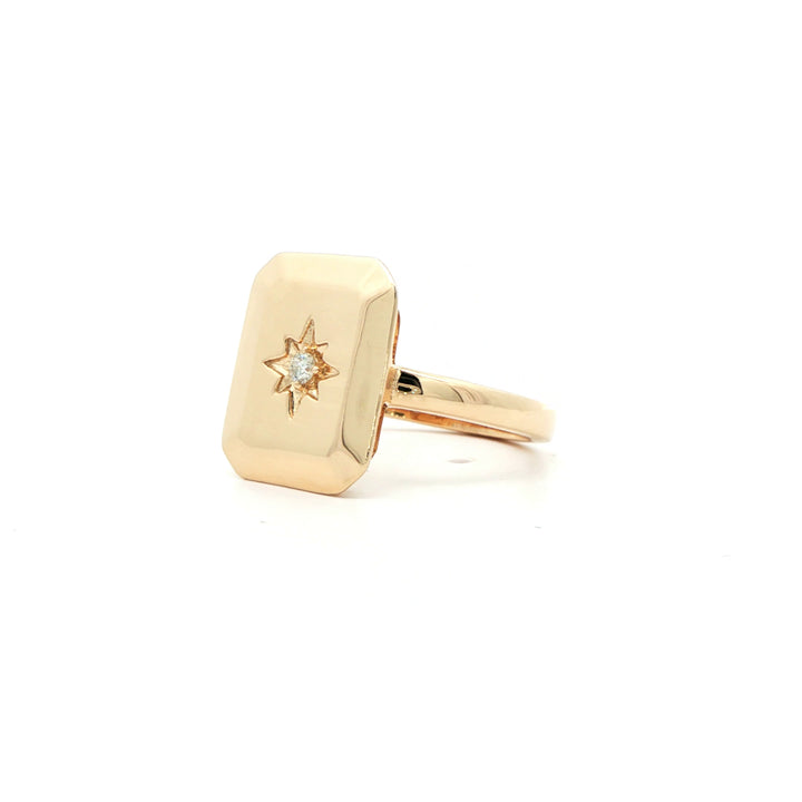 9ct Yellow Gold Octagonal Diamond Signet Ring 0.03pts