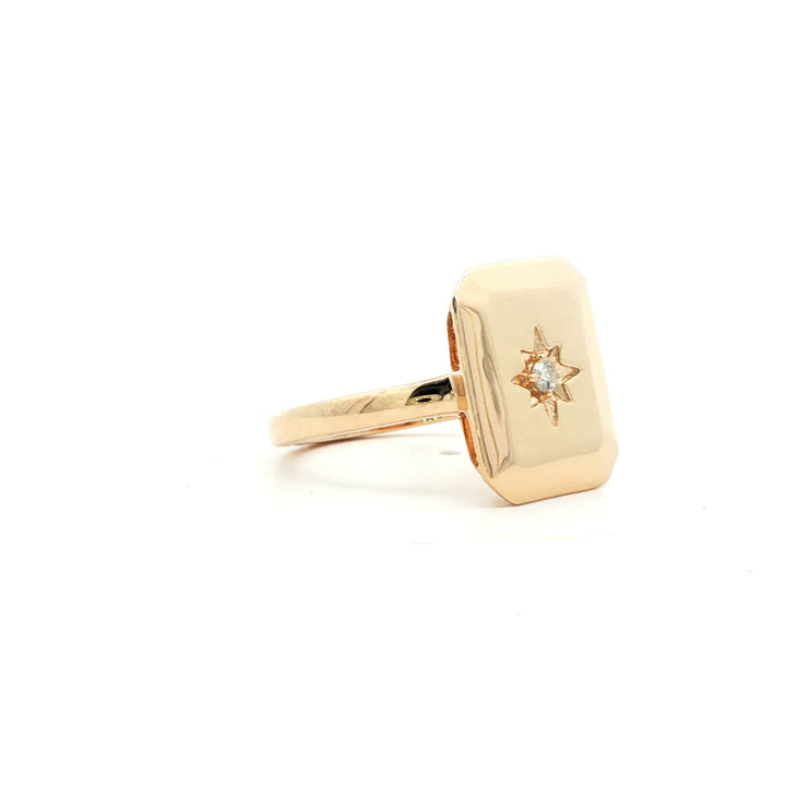 9ct Yellow Gold Octagonal Diamond Signet Ring 0.03pts