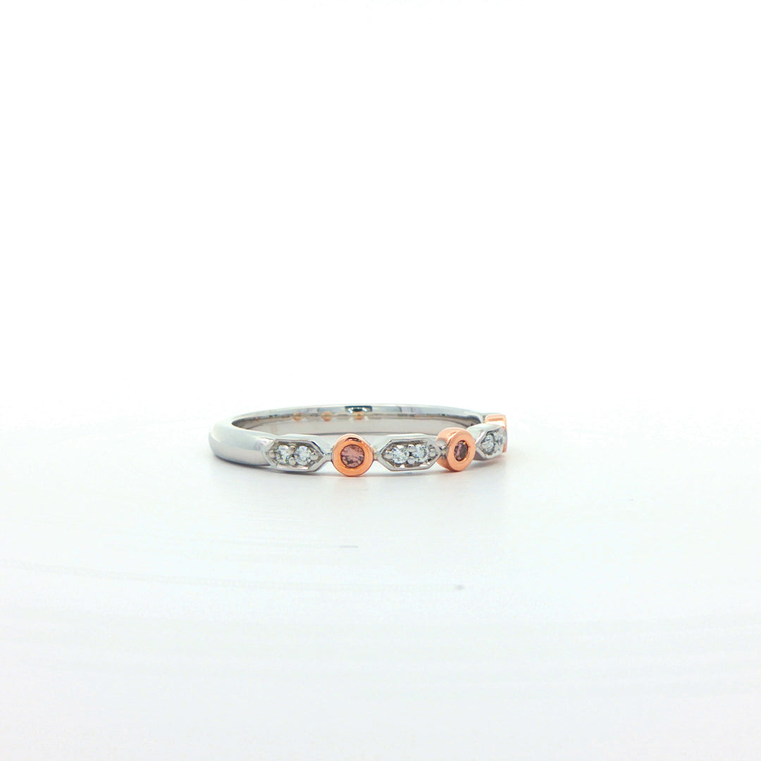 9ct White Gold Ring With Pink And white Diamonds