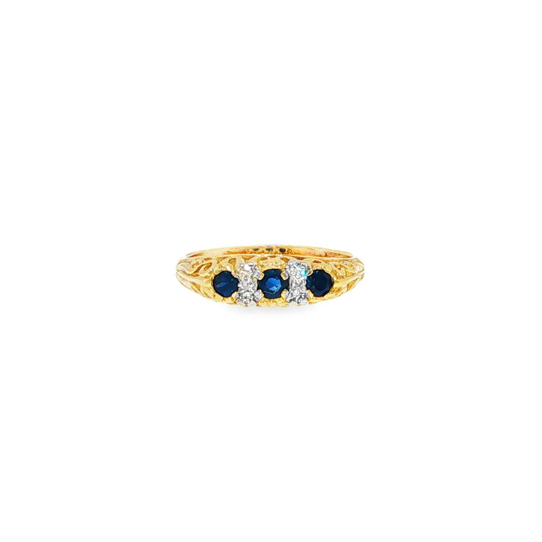 9ct Yellow Gold Diamond and Sapphire Ring