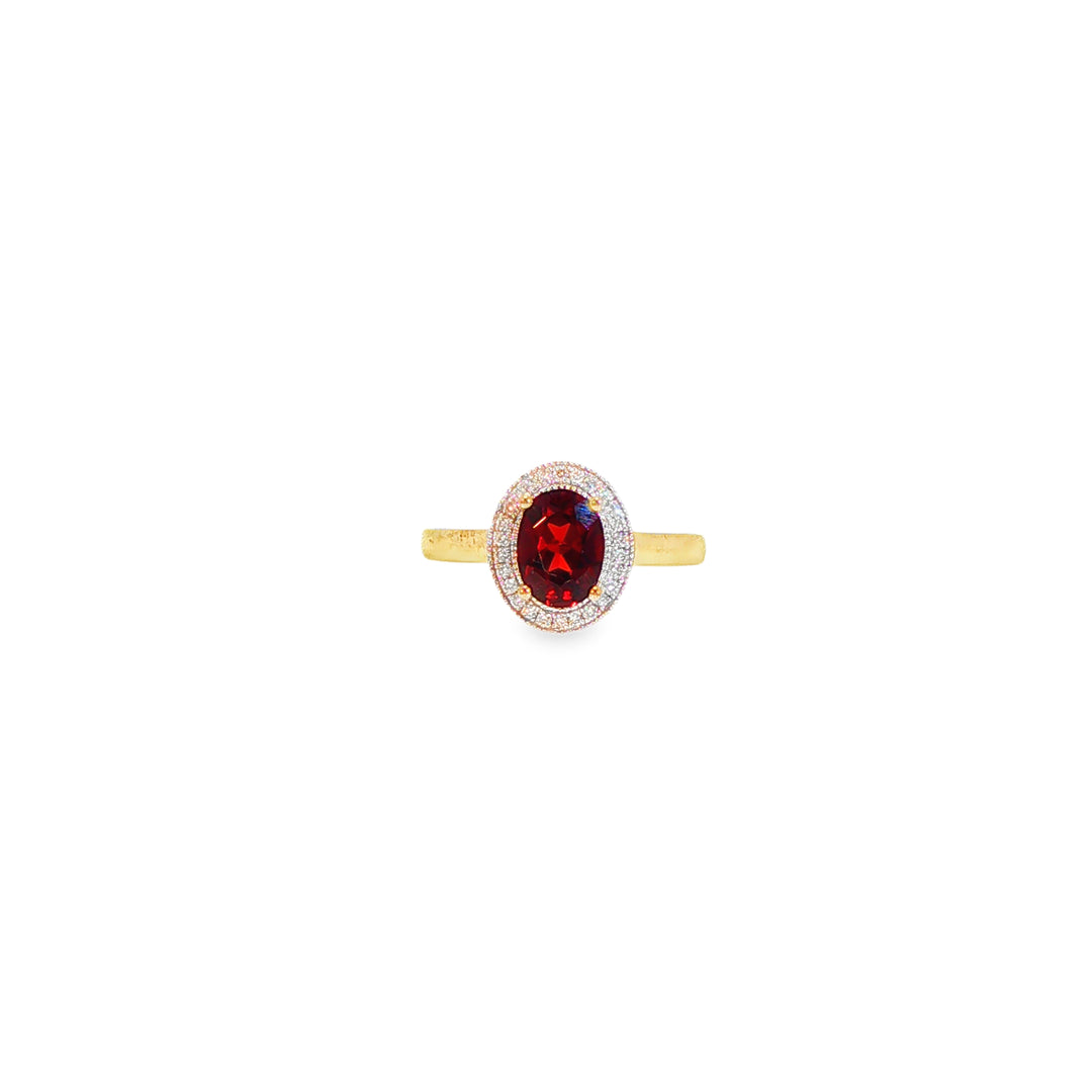 9ct yellow gold diamond and garnet ring