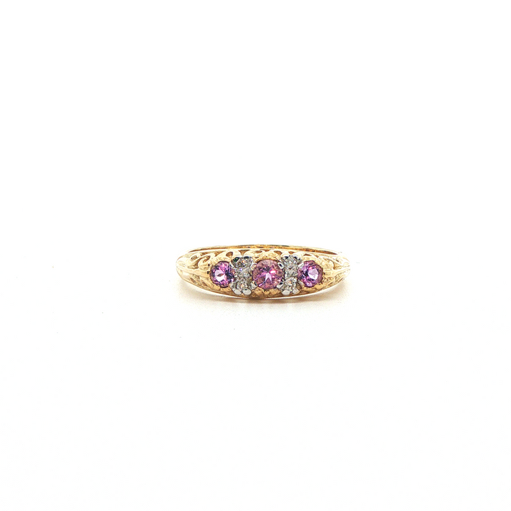 9ct yg diamond and amethyst antique style ring