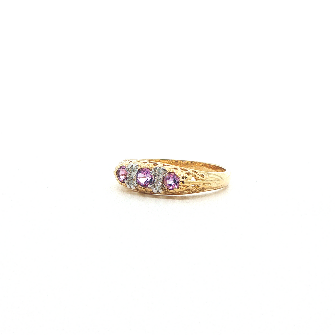 9ct yg diamond and amethyst antique style ring