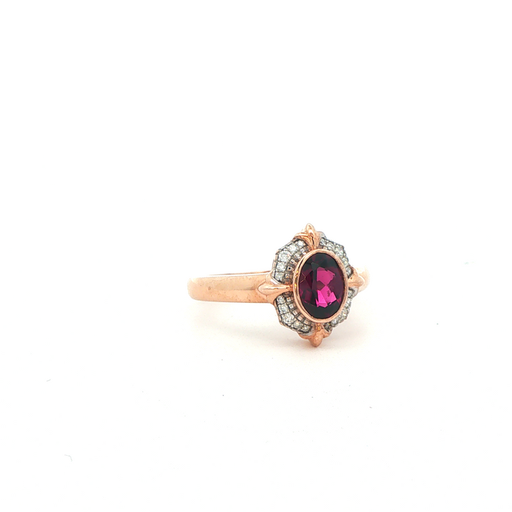 9ct rg rhodolite garnet and diamond ring